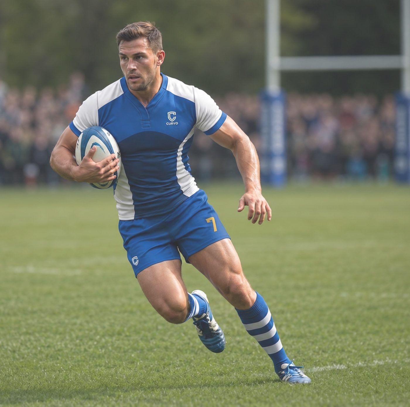 Curvo standard range rugby jersey in blue and white